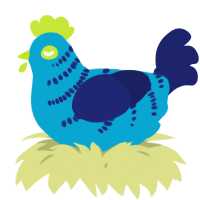 A cerulean and navy chicken with a half-bar pattern