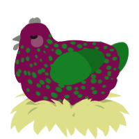 A wine and leaf chicken with a speckle pattern