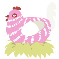 A pink and white chicken with a bar pattern