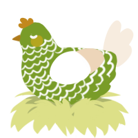 A chartreuse and cream chicken with a lace pattern