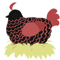 A black and red chicken with a lace pattern