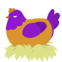 A orange and violet chicken with a head pattern