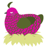 A fuchsia and olive chicken with a lace pattern