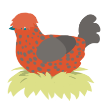 Baby Gone Mouldy, a vermilion and grey chicken with a speckle pattern