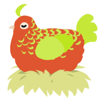A vermilion and lime chicken with a half-lace pattern