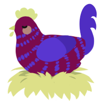 A wine and indigo chicken with a bar pattern