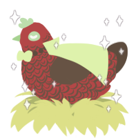 A red and bark chicken with a double-lace pattern