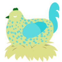 Pina Colada, a lemon and aqua chicken with a speckle pattern