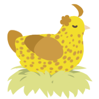 A yellow and gold chicken with a speckle pattern