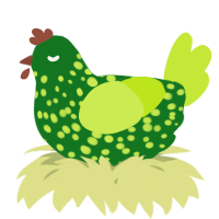 A leaf and lime chicken with a speckle pattern