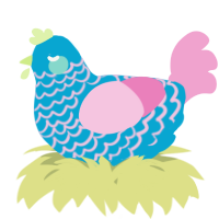 A cerulean and pink chicken with a lace pattern