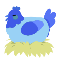 A violet and yellow chicken with a head pattern