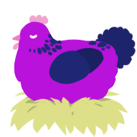 A amethyst and navy chicken with a neck-speckle pattern