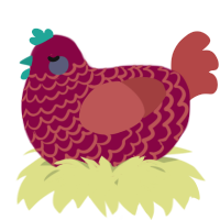 A maroon and red chicken with a lace pattern