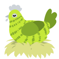 A lime and chartreuse chicken with a bar pattern