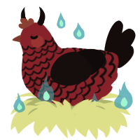 A crimson and black chicken with a lace pattern