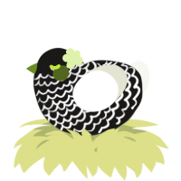 A sable and white chicken with a lace pattern