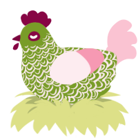 A chartreuse and rose chicken with a double-lace pattern