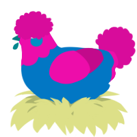 A sapphire and fuchsia chicken with a head pattern