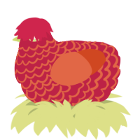 A crimson and vermilion chicken with a lace pattern
