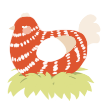 A vermilion and cream chicken with a bar pattern