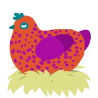 A vermilion and plum chicken with a speckle pattern