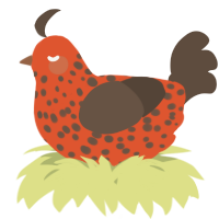 A vermilion and bark chicken with a speckle pattern