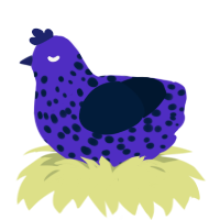A indigo and tumblr chicken with a speckle pattern