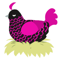 A sable and fuchsia chicken with a lace pattern