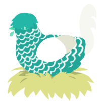 GetInto Hypnosis Mic, a turquoise and white chicken with a lace pattern