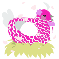 rosita, a fuchsia and silver chicken with a lace pattern