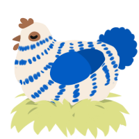 A cream and ultramarine chicken with a bar pattern