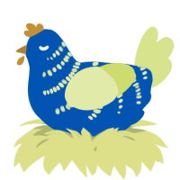 A ultramarine and lemon chicken with a half-bar pattern