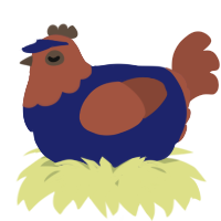 A navy and russet chicken with a head pattern
