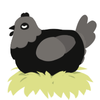 A black and grey chicken with a head pattern