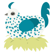 A white and sea chicken with a speckle pattern