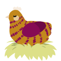 A ochre and wine chicken with a bar pattern