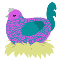 A orchid and teal chicken with a double-lace pattern