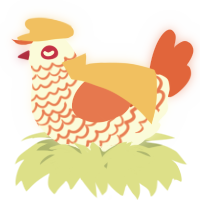 A white and vermilion chicken with a lace pattern