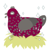 A maroon and grey chicken with a speckle pattern