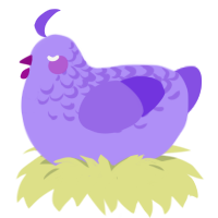 A lilac and blurple chicken with a half-lace pattern