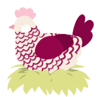 A cream and maroon chicken with a lace pattern
