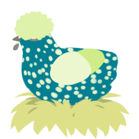 A sea and apple chicken with a speckle pattern