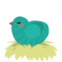 test, a turquoise chicken with a bar pattern
