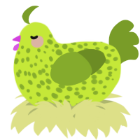 A lime and chartreuse chicken with a speckle pattern