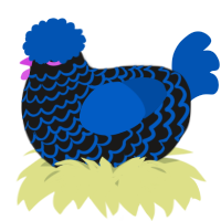 A sable and ultramarine chicken with a lace pattern