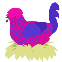 A fuchsia and indigo chicken with a lace pattern