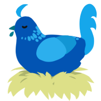 A ultramarine and sky chicken with a neck-speckle pattern