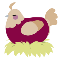 A maroon and beige chicken with a head pattern