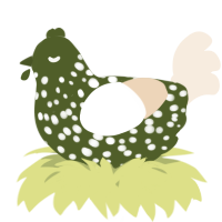 A olive and cream chicken with a speckle pattern